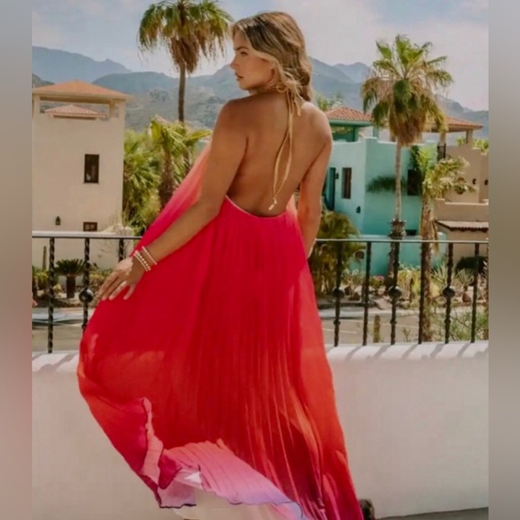 Vici Mykonos colorful Ombré pleated halter maxi dress by L’ Atiste. NEW large - Picture 15 of 16